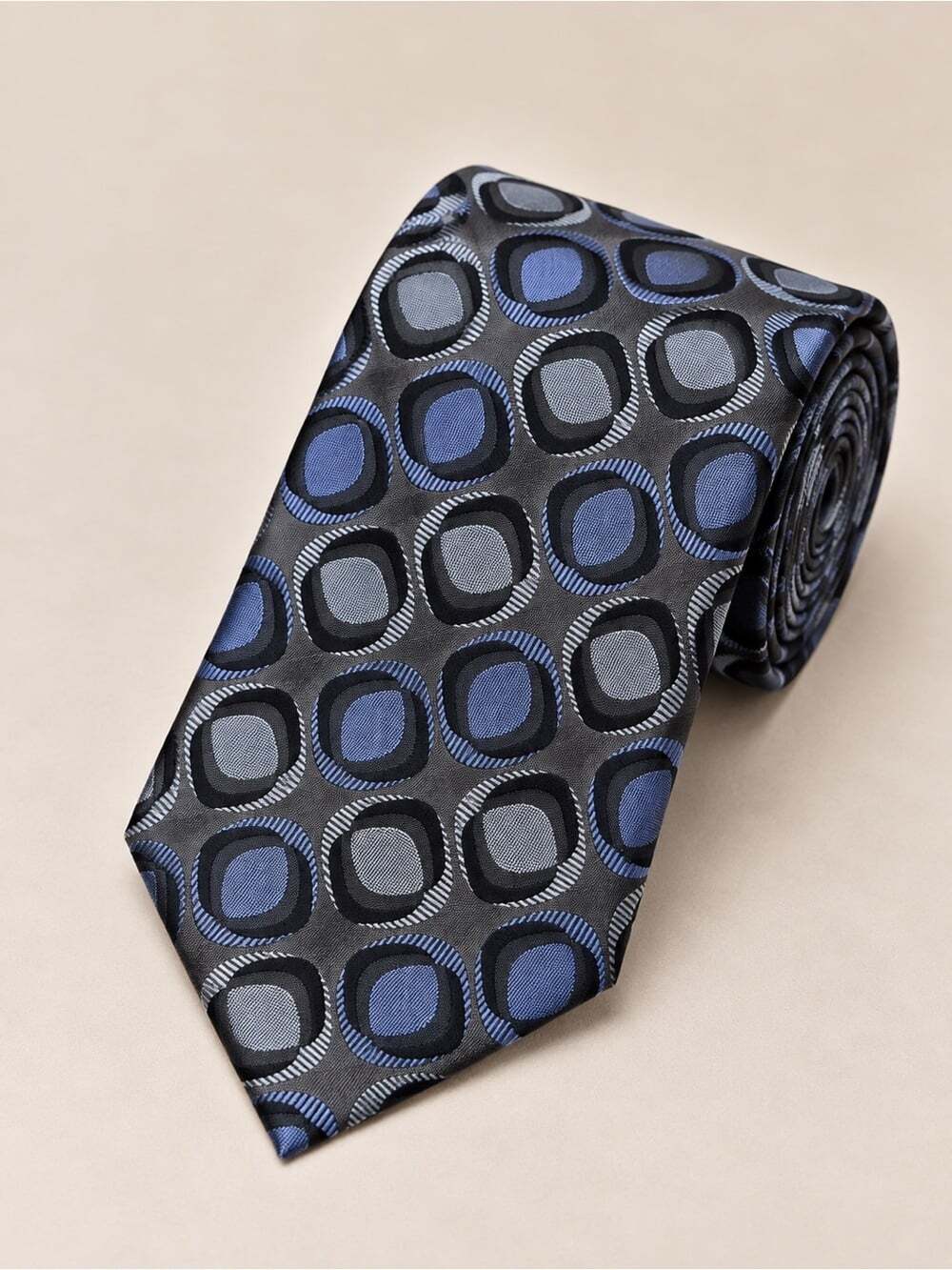 Dion Signature Silk Necktie Gray Blue Geometric Italian Silk Made in Canada